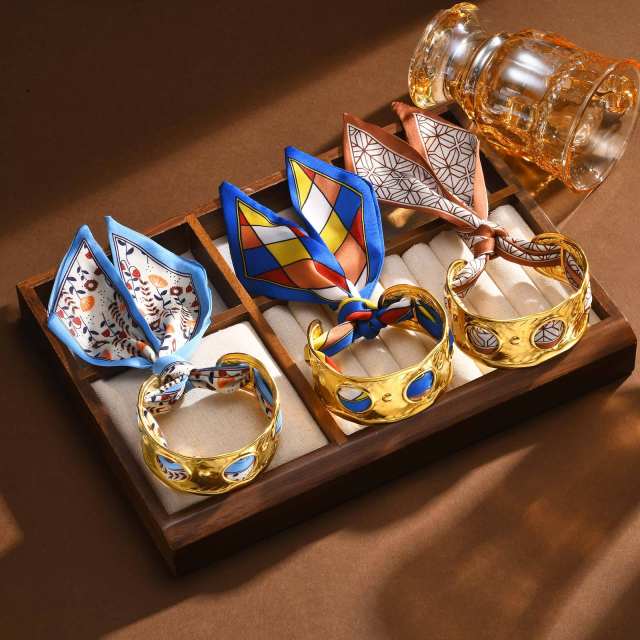 Personality silk scarf hollow bangle stainless steel bangle bracelet