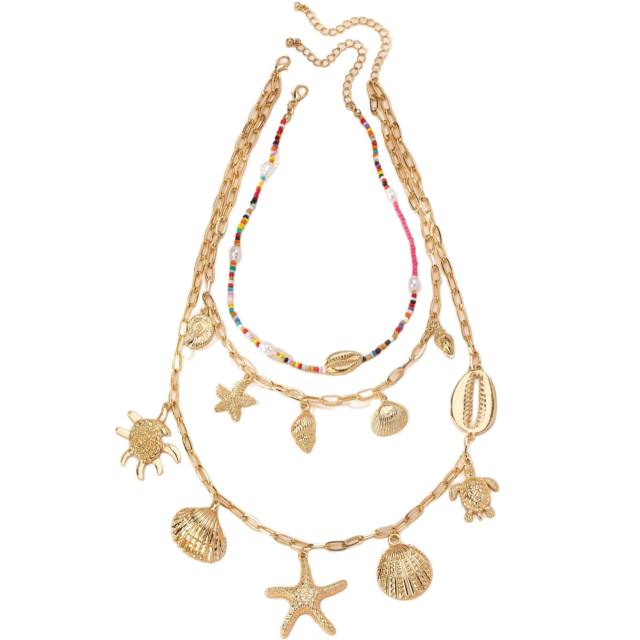 Boho three layer ocean series alloy charm necklace set