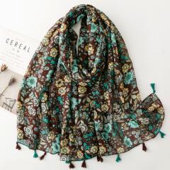Boho dark green color floral fashion scarf