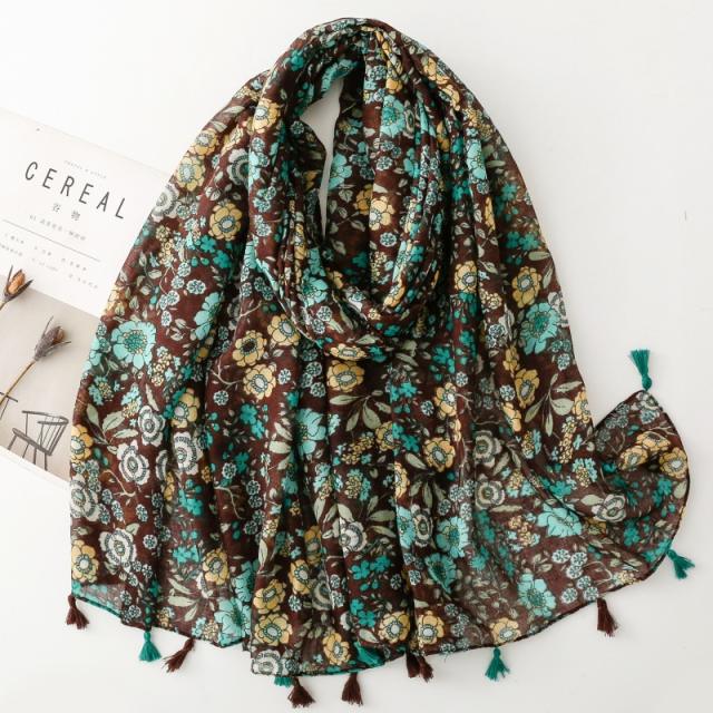 Boho dark green color floral fashion scarf