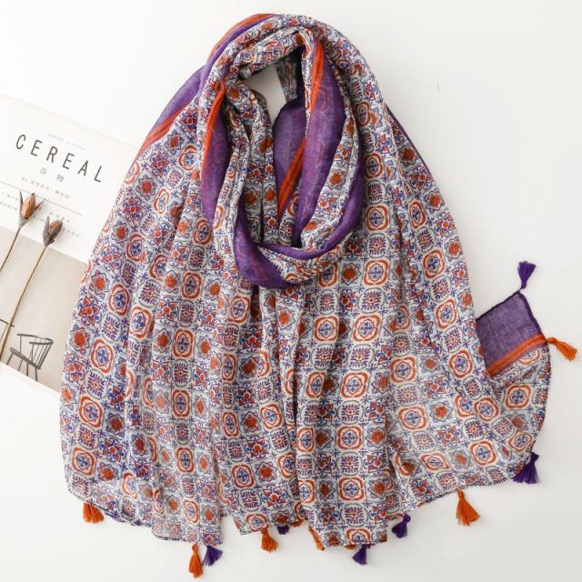 Boho purple color geometric pattern fashion scarf