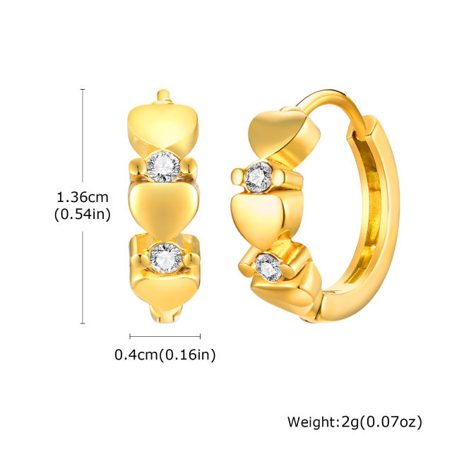 White zircon golden earrings stainless steel huggie earrings