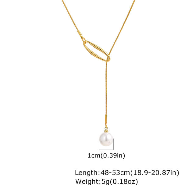 Hollow out geometric imitation pearl pendant lariat necklace stainless steel necklace