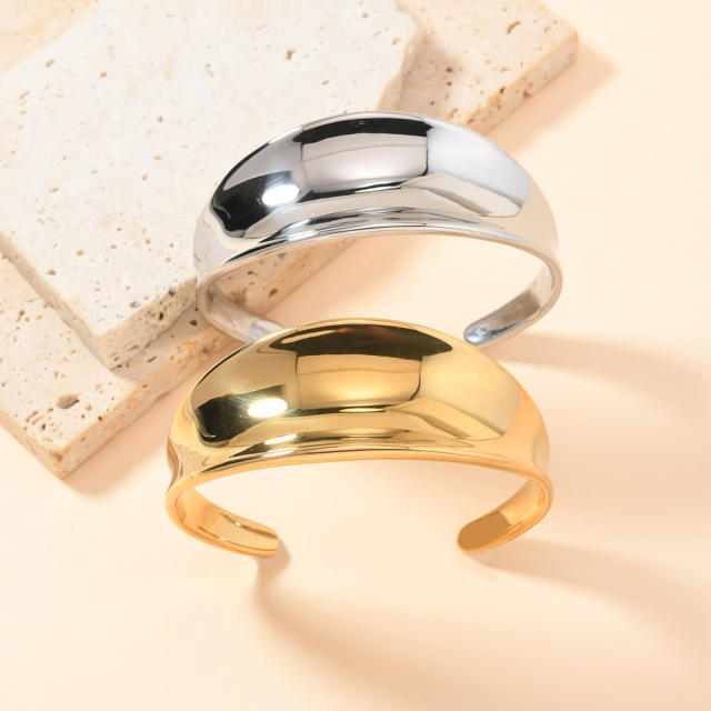 Smooth irregular 18K gold titanium steel stainless steel cuff bangle