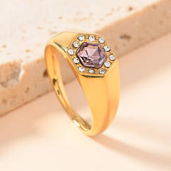 Simple stainless steel ring hexagonal inlaid diamond rings
