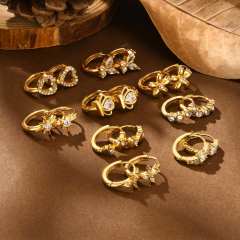 White zircon golden earrings stainless steel huggie earrings