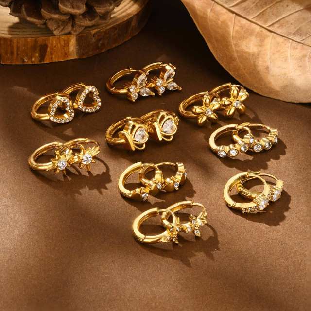 White zircon golden earrings stainless steel huggie earrings