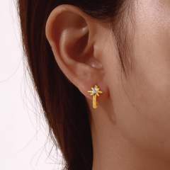 White zircon golden earrings stainless steel huggie earrings