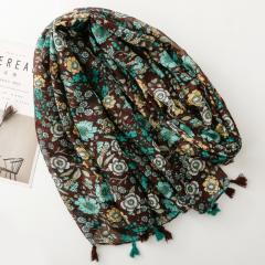 Boho dark green color floral fashion scarf