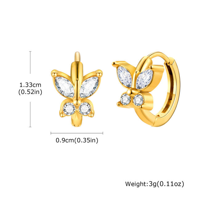White zircon golden earrings stainless steel huggie earrings