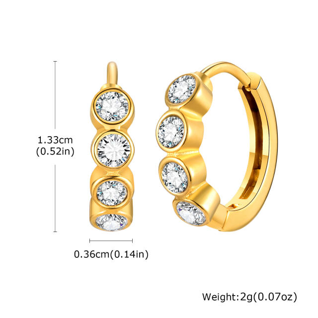 White zircon golden earrings stainless steel huggie earrings