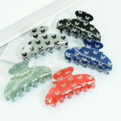9cm Simple Large Clip Butterfly Print PVC Material hair claw clips