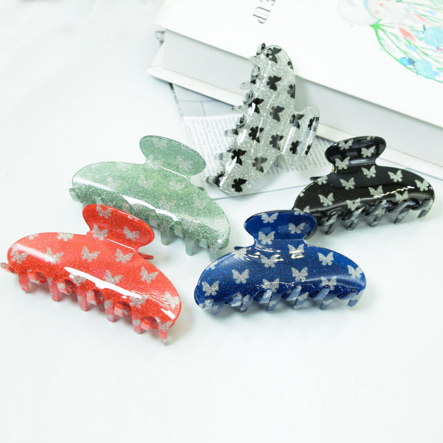 9cm Simple Large Clip Butterfly Print PVC Material hair claw clips