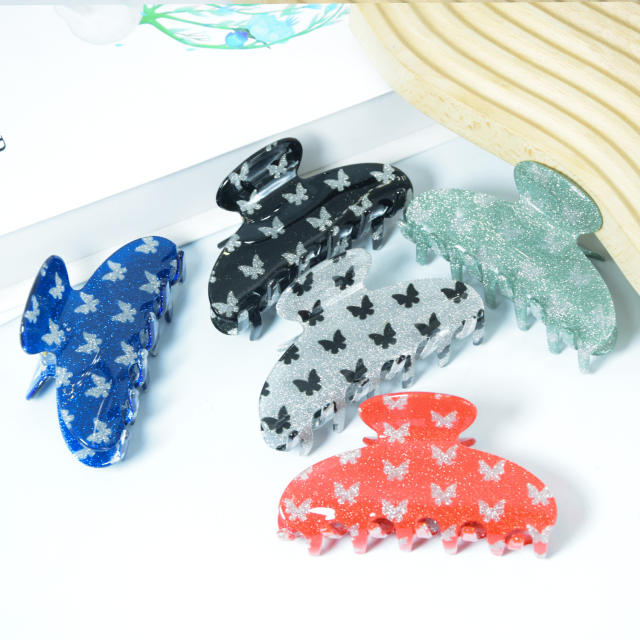 9cm Simple Large Clip Butterfly Print PVC Material hair claw clips