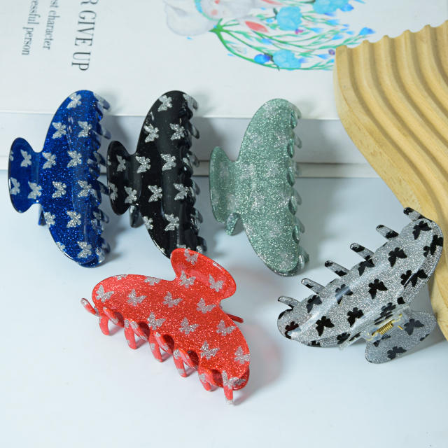 9cm Simple Large Clip Butterfly Print PVC Material hair claw clips