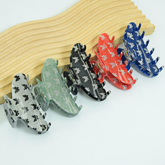 9cm Simple Large Clip Butterfly Print PVC Material hair claw clips