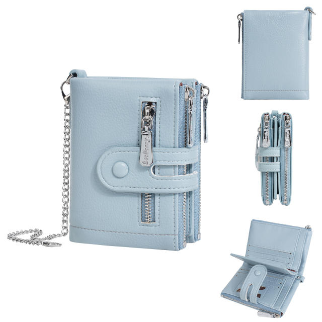 Ladies Wallet Multi-Card Slot Tri-Fold Multifunctional Zipper Coin Purse PU Leather wallet with chain
