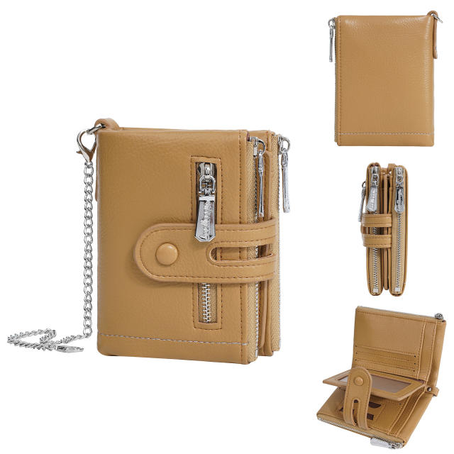 Ladies Wallet Multi-Card Slot Tri-Fold Multifunctional Zipper Coin Purse PU Leather wallet with chain