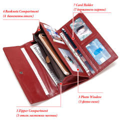 Long Genuine Leather Wallet for Women RFID Multi-Card Hand-Held Wallet