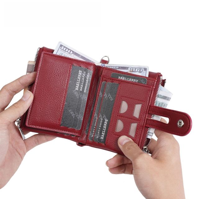 Ladies Wallet Multi-Card Slot Tri-Fold Multifunctional Zipper Coin Purse PU Leather wallet with chain