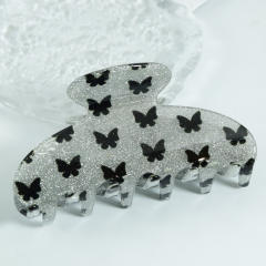 9cm Simple Large Clip Butterfly Print PVC Material hair claw clips