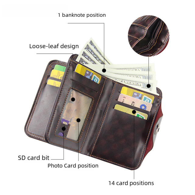 Men's Wallet Handmade Vintage Leather Multiple Card Slots Durable Zipper wallet