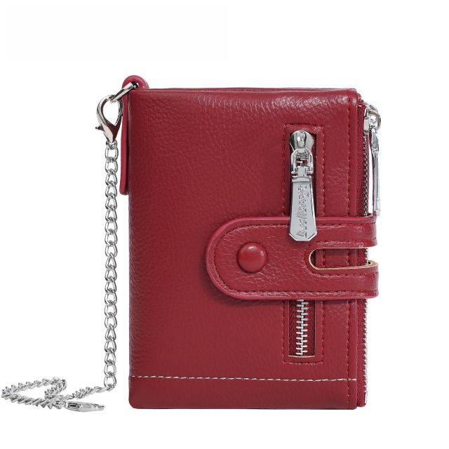 Ladies Wallet Multi-Card Slot Tri-Fold Multifunctional Zipper Coin Purse PU Leather wallet with chain