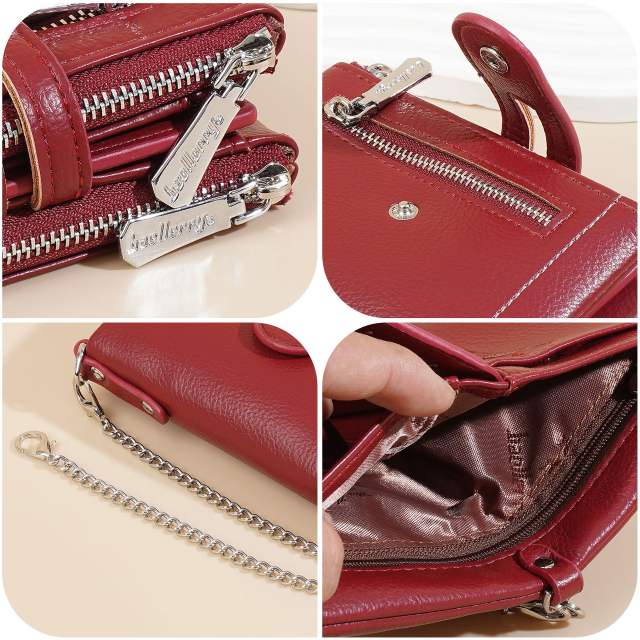 Ladies Wallet Multi-Card Slot Tri-Fold Multifunctional Zipper Coin Purse PU Leather wallet with chain