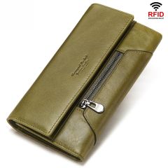 Long Genuine Leather Wallet for Women RFID Multi-Card Hand-Held Wallet