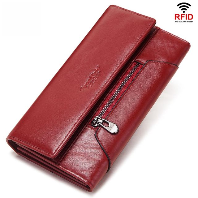 Long Genuine Leather Wallet for Women RFID Multi-Card Hand-Held Wallet