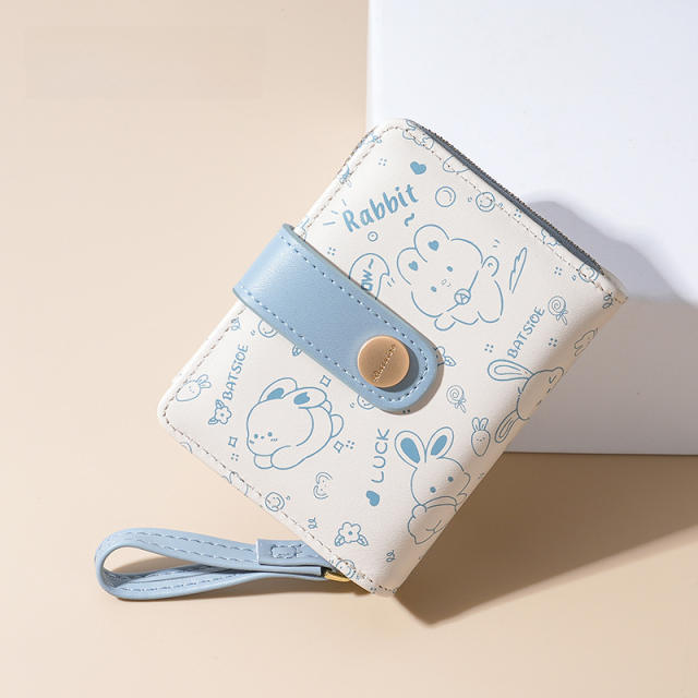 Cute bunny women's wallet girls' wallet short zipper texture student card holder