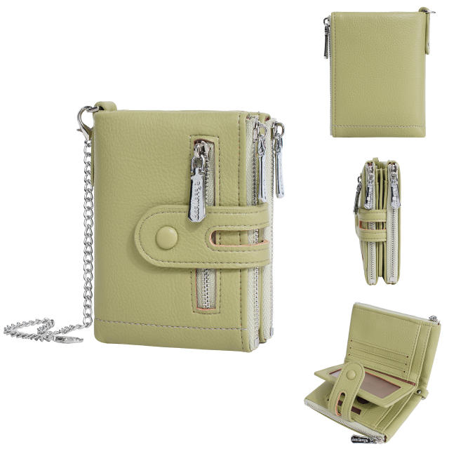 Ladies Wallet Multi-Card Slot Tri-Fold Multifunctional Zipper Coin Purse PU Leather wallet with chain