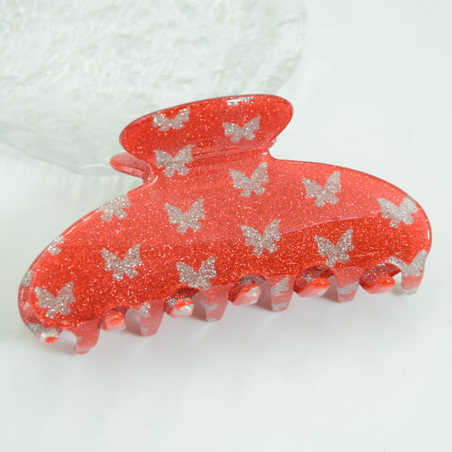 9cm Simple Large Clip Butterfly Print PVC Material hair claw clips