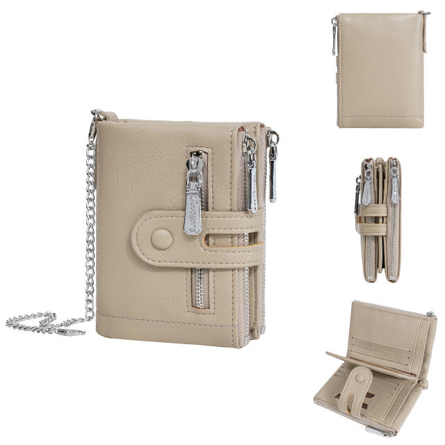 Ladies Wallet Multi-Card Slot Tri-Fold Multifunctional Zipper Coin Purse PU Leather wallet with chain