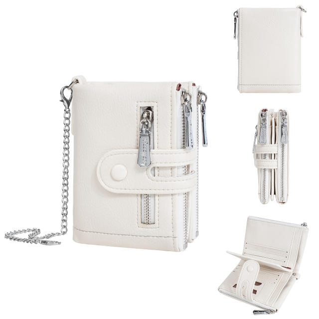 Ladies Wallet Multi-Card Slot Tri-Fold Multifunctional Zipper Coin Purse PU Leather wallet with chain