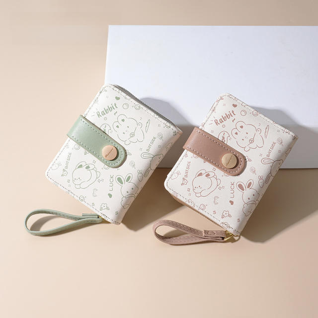 Cute bunny women's wallet girls' wallet short zipper texture student card holder
