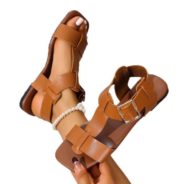 Plus size Belt Buckle Flat Hollow Sandals