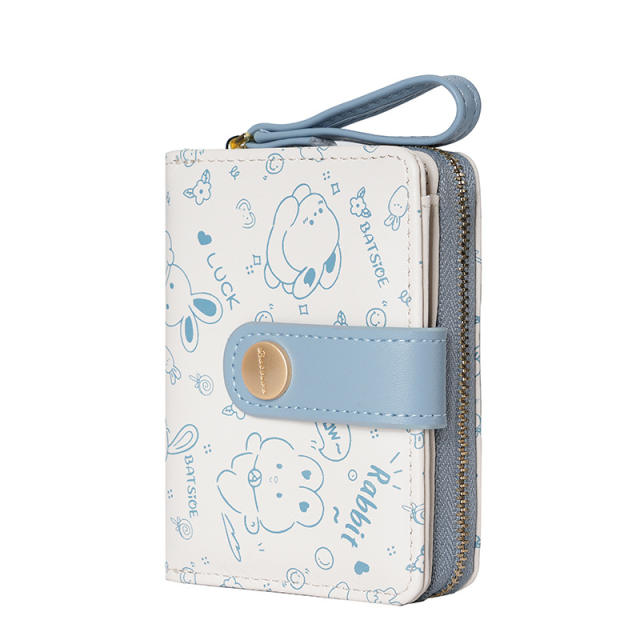 Cute bunny women's wallet girls' wallet short zipper texture student card holder