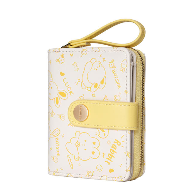 Cute bunny women's wallet girls' wallet short zipper texture student card holder