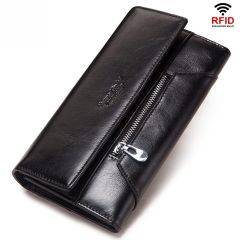 Long Genuine Leather Wallet for Women RFID Multi-Card Hand-Held Wallet