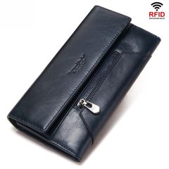 Long Genuine Leather Wallet for Women RFID Multi-Card Hand-Held Wallet
