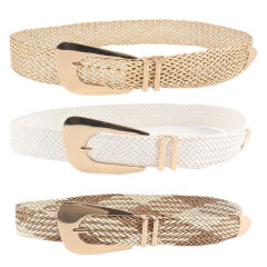 Summer New Ladies Belt Handmade Woven Straw Irregular Metal Buckle belt