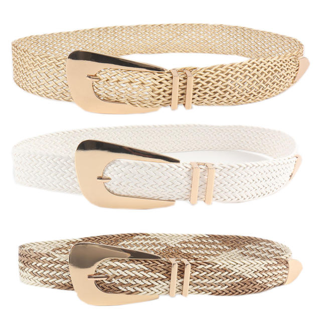 Summer New Ladies Belt Handmade Woven Straw Irregular Metal Buckle belt