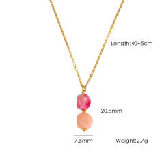 Spring smmer colorful natural stone bead pendant stainless steel necklace