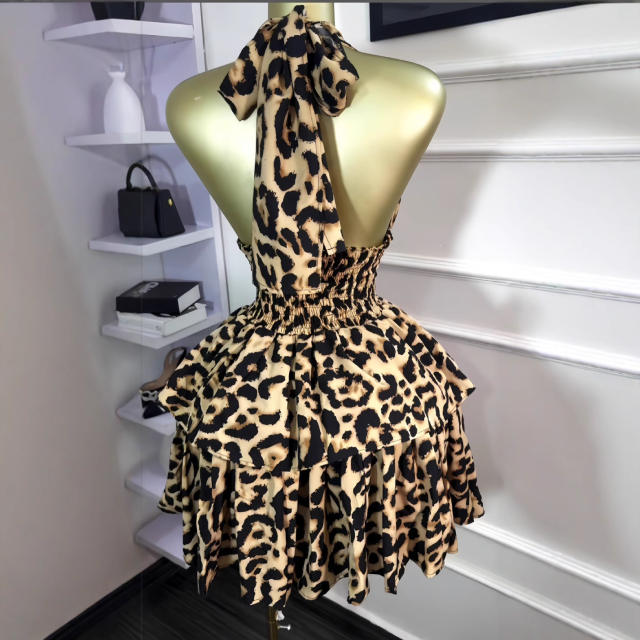 2025 sexy halter neck leopard pattern short dress
