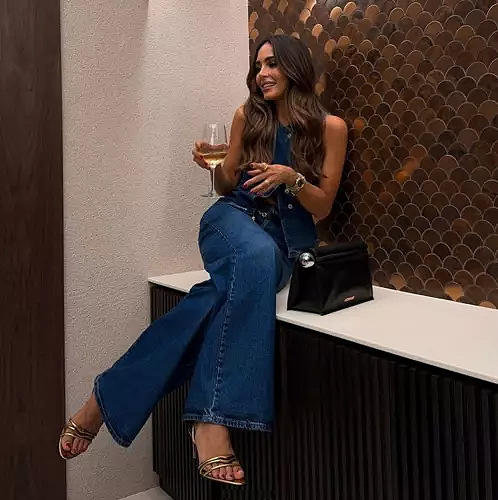 Amazon United States025 spring summer women's sleeveless vest fashion wide leg Denim suit