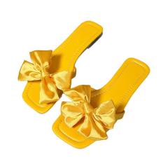 Plus size sweet satin bow flat slippers