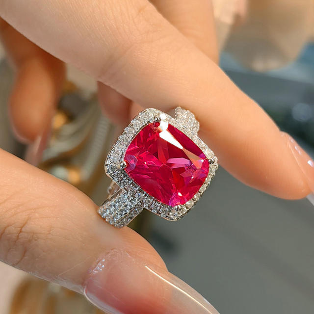 Luxury full diamond ruby cubic zircon statement rings