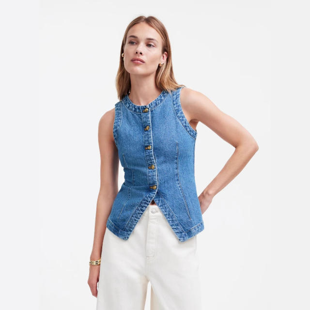 2025 Summer Sleeveless Slim-fit Denim Vest Women's Crewneck Waistcoat Vest