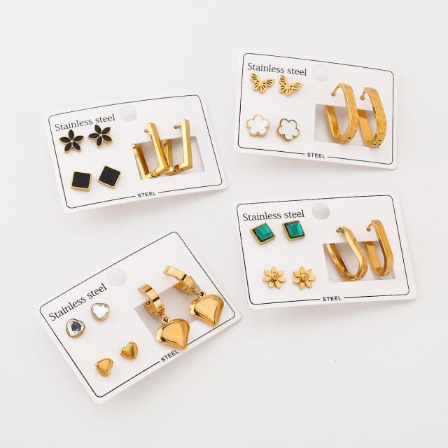 Hot sale 3 pair stainless steel earrings set studs earrings set